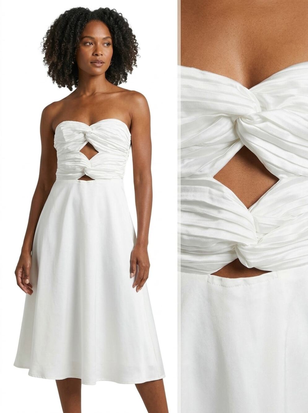 Showpo White Strapless Cutout Ruched A-Line Dress Women Size 6